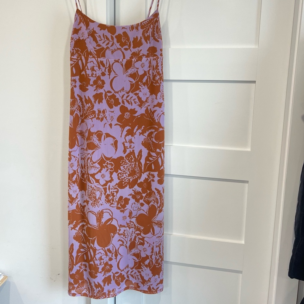 Wayf purple floral mesh dress